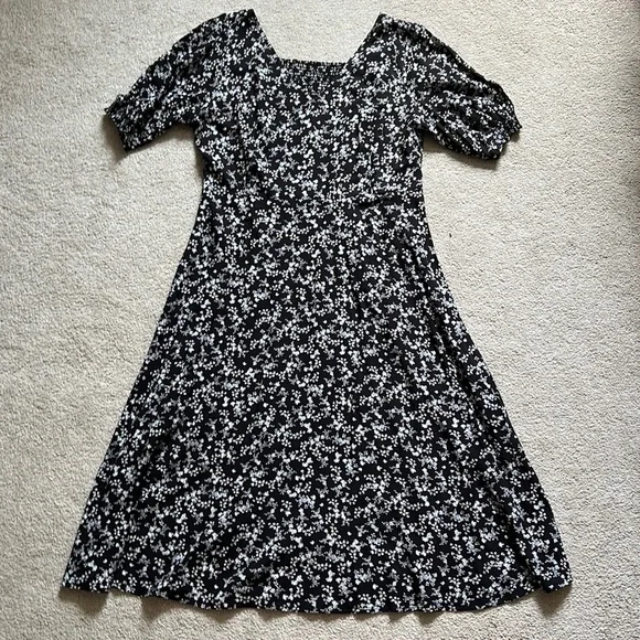 knee length dresses for ladies Old Navy Black Floral Ruffle Flutter Sleeve V Neck Tiered A Line Midi  Brie